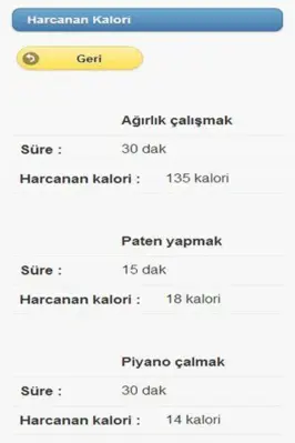 Kalori Cetveli android App screenshot 0